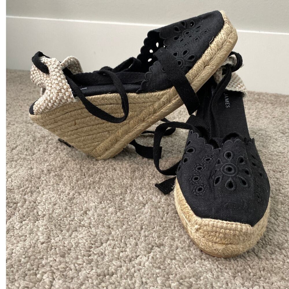 Draper James x Soludos Black Eyelet Espadrille Wedges Size 7
